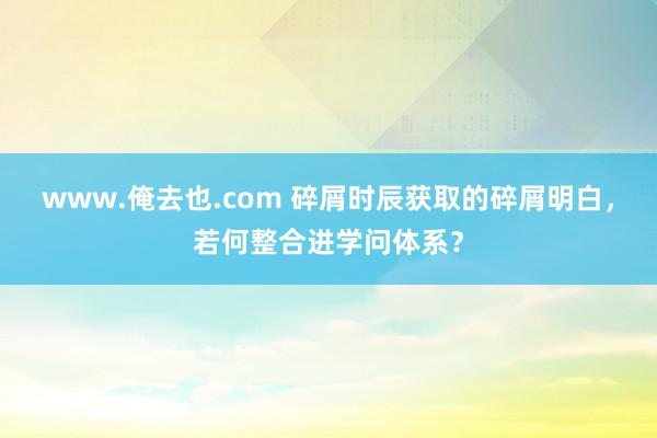 www.俺去也.com 碎屑时辰获取的碎屑明白，若何整合进学问体系？