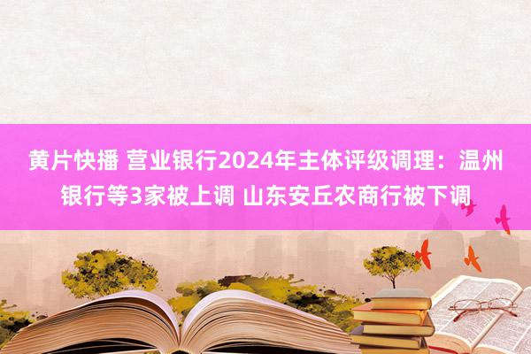 黄片快播 营业银行2024年主体评级调理：温州银行等3家被上调 山东安丘农商行被下调